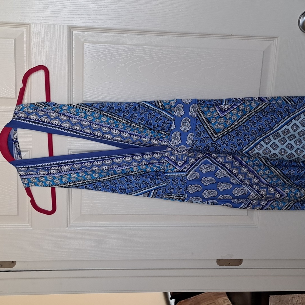 Blue Paisley Print Halter Jumpsuit